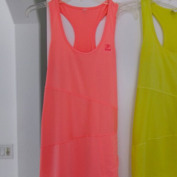 Lot 2 Fila Sport Racerback Tops M Bright Coral Orange Yellow Zipper Pockets - Picture 2 of 9